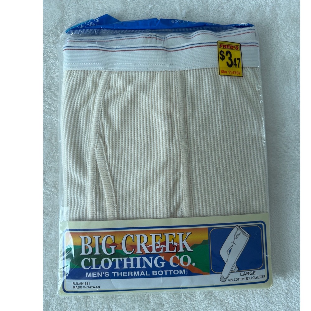 Big Creek Clothing Co Mens Thermal Bottom Waffle Knit Long Johns Cream Large NIP